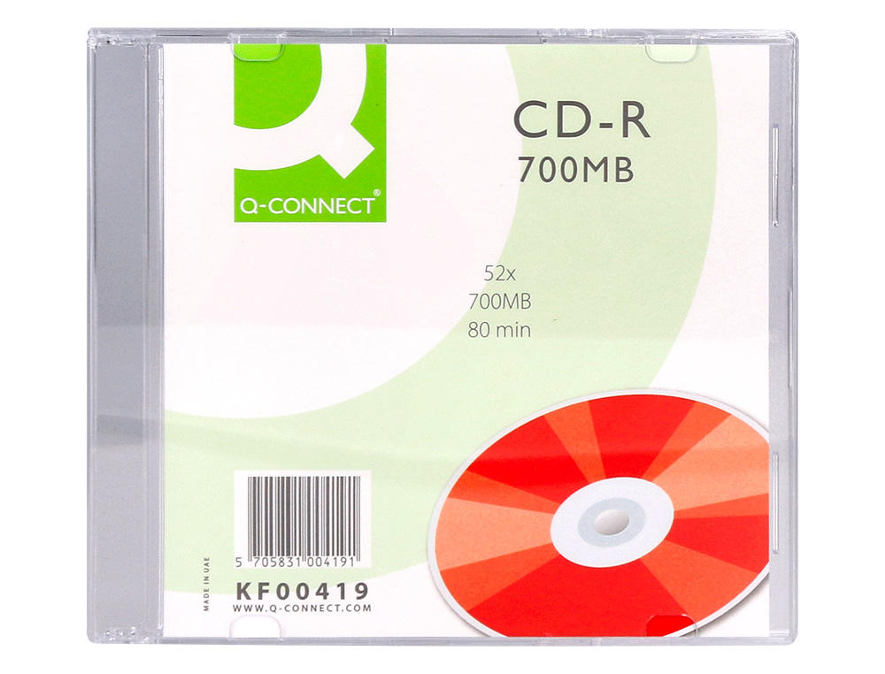 CD-R Q-CONNECT CAPACIDAD 700MB DURACION 80MIN VELOCIDAD 52X CAJA SLIM