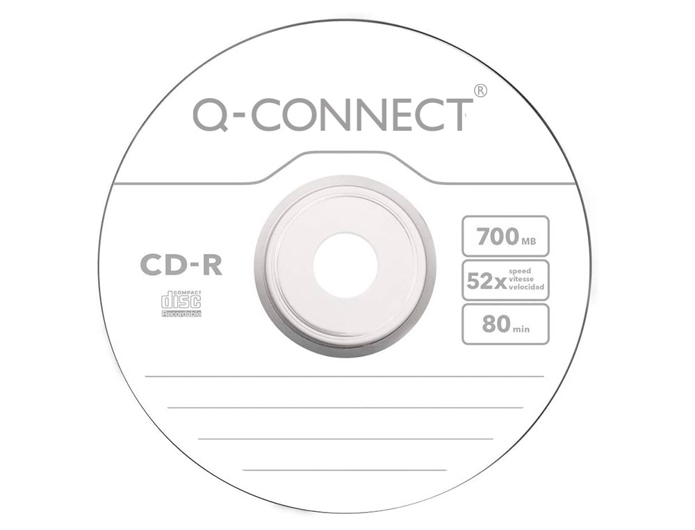 CD-R Q-CONNECT CAPACIDAD 700MB DURACION 80MIN VELOCIDAD 52X BOTE DE 50 UNIDADES