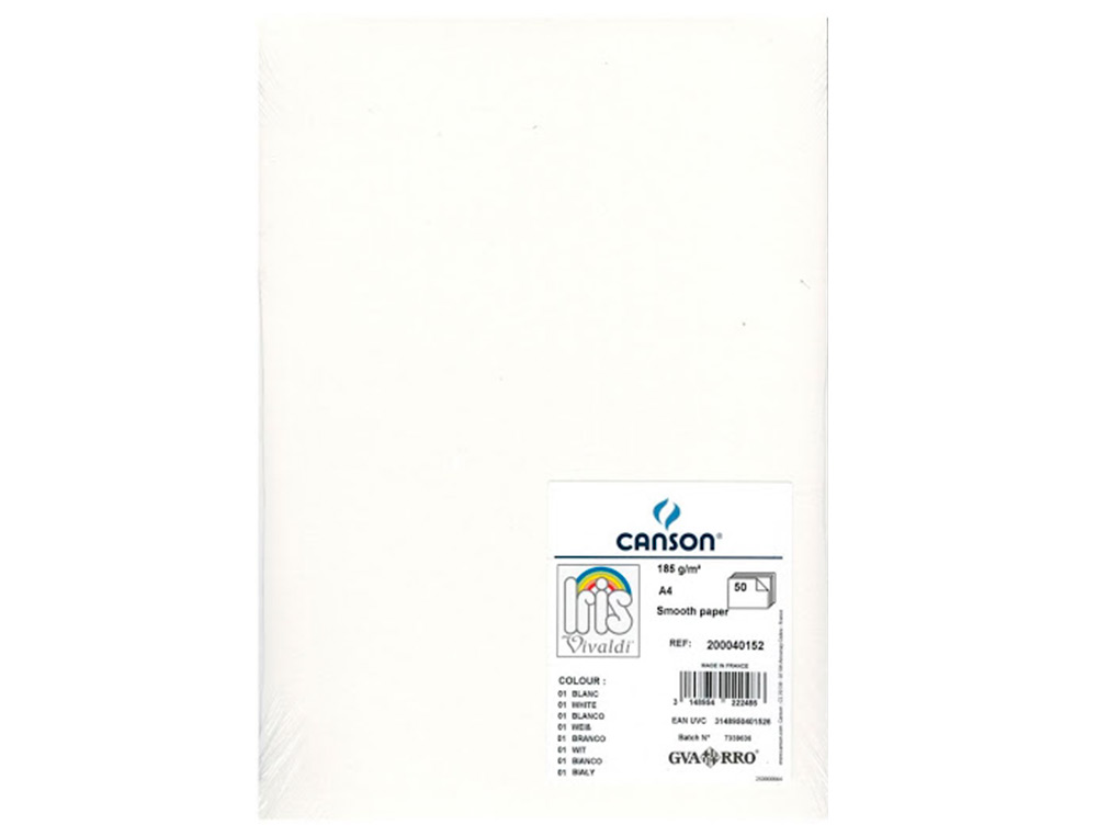CARTULINA GUARRO DIN A4 BLANCO 185 GR PAQUETE 50 HOJAS