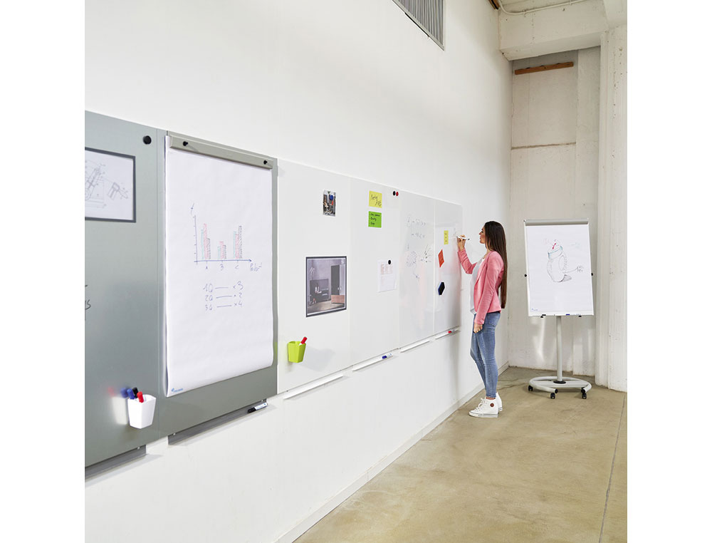 PIZARRA ROCADA MAGNETICA BLANCA CON SISTEMA SKI WHITEBOARD 100X150 CM