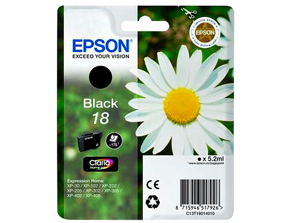 INK-JET EPSON T18 NEGRO EXPRESSION HOME XP-102 XP-205 XP-305 XP-405 CAPACIIDAD 175 PAG