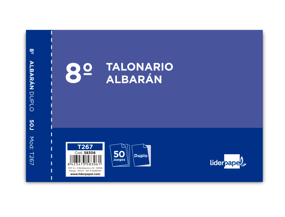 TALONARIO LIDERPAPEL ALBARAN OCTAVO DUPLICADO APAISADO
