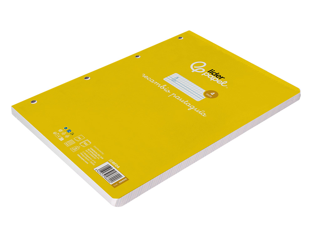 RECAMBIO LIDERPAPEL A4 PAUTAGUIA 100 HOJAS 75 G CUADRICULADO PAUTADO 4MM CON MARGEN 4 TALADROS