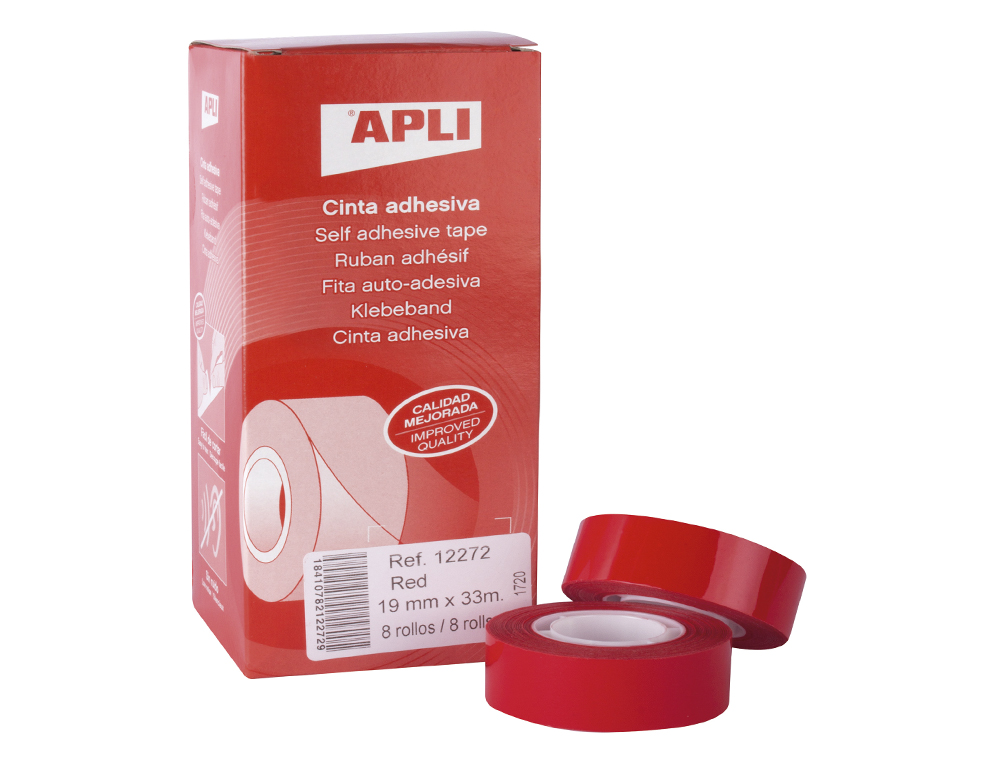 CINTA ADHESIVA APLI 33 MT X 19 MM COLOR ROJO