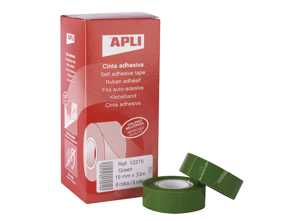 CINTA ADHESIVA APLI 33 MT X 19 MM COLOR VERDE