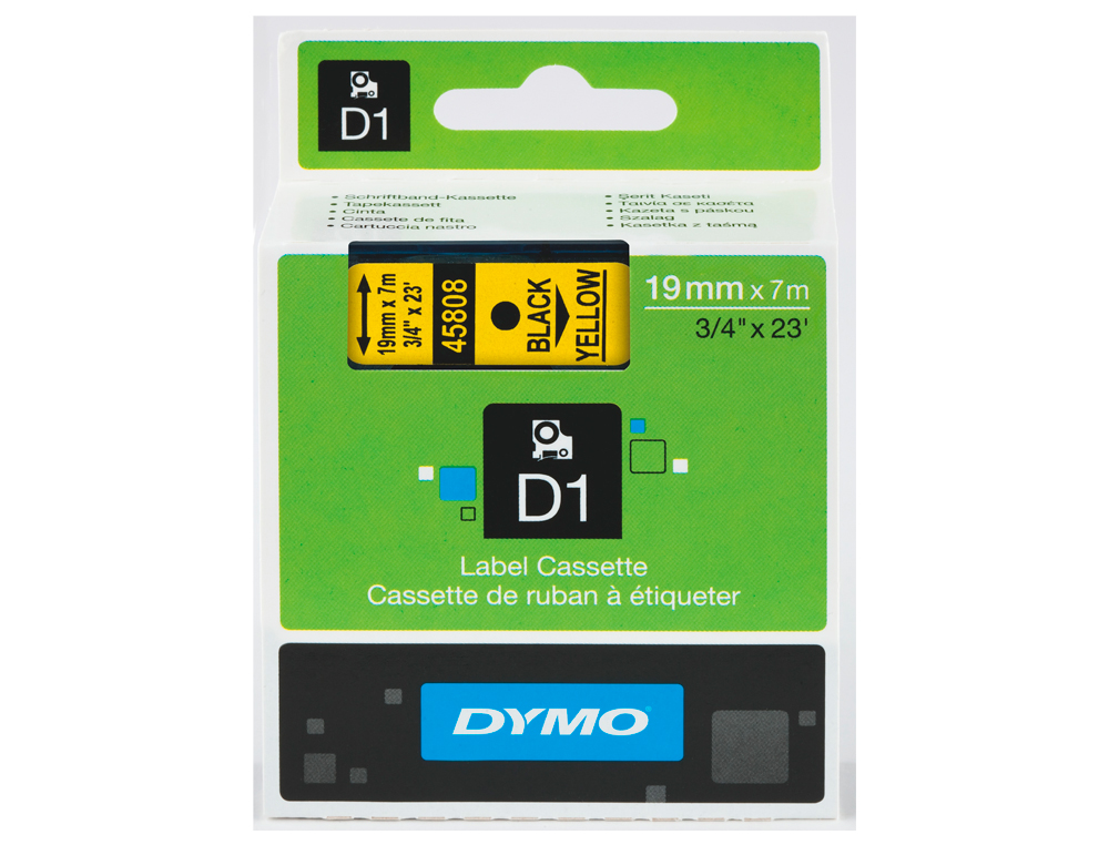 CINTA DYMO NEGRO AMARILLO 9MM X 7 MT D1