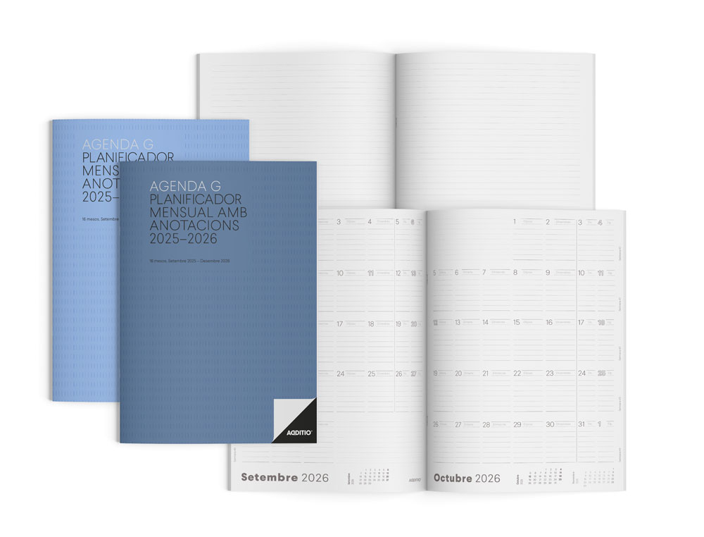 AGENDA ESCOLAR G ADDITIO MES A LA VISTA 2025-2026 CALENDARIO DE PLANIFICACION 19,5 X 28,5 CM EN CATALAN