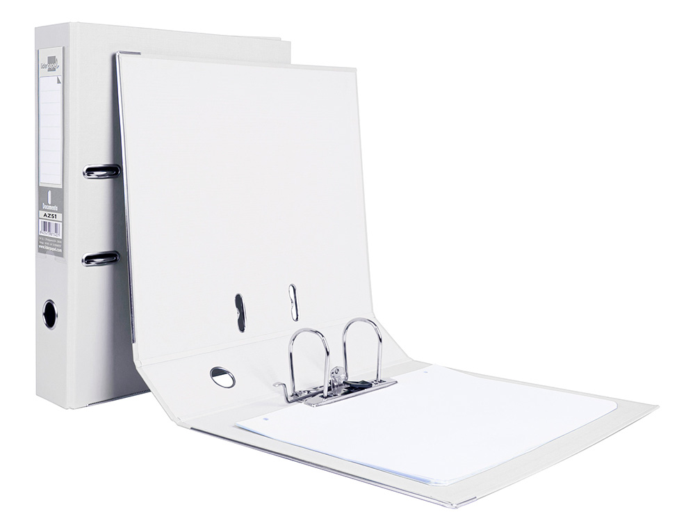 ARCHIVADOR DE PALANCA LIDERPAPEL FOLIO DOCUMENTA FORRADO PVC CON RADO LOMO 75MM BLANCO CON COMPRESOR