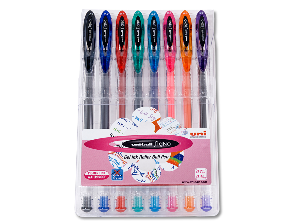 BOLIGRAFO UNI BALL UM-120 SIGNO 0,7 MM TINTA GEL ESTUCHE DE 8 COLORES BASICOS