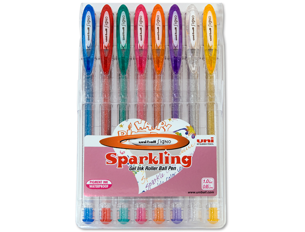 BOLIGRAFO UNI BALL UM-120 SIGNO 0,7 MM TINTA GEL ESTUCHE DE 8 COLORES CON PURPURINA