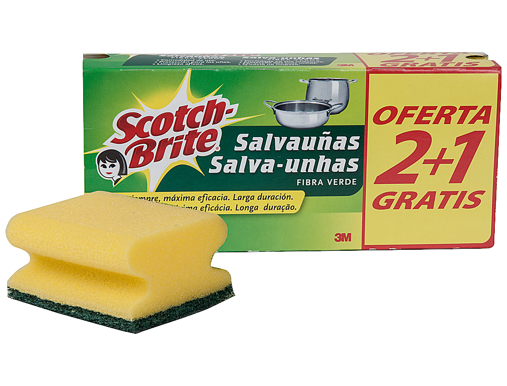 ESTROPAJO SALVAUÑAS SCOTCH BRITE FIBRA VERDE PAQUETE 3X2
