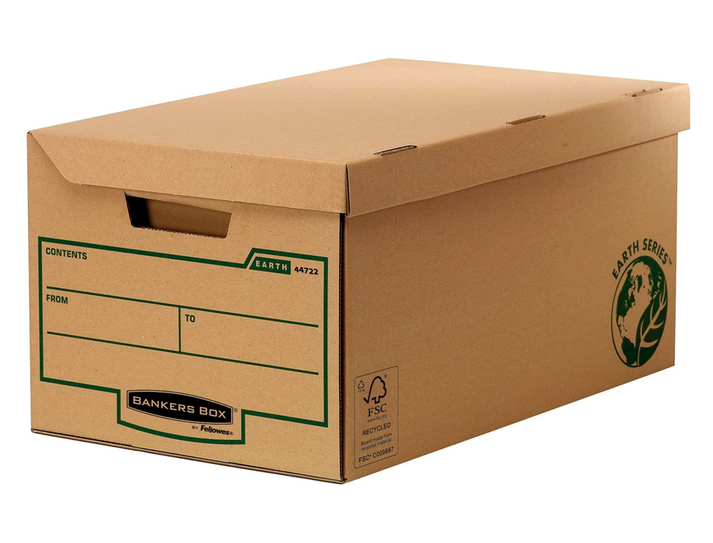 CAJON FELLOWES CARTON RECICLADO PARA ALMACENAMIENTO DE ARCHIVADORES CAPACIDAD 4 CAJAS DE ARCHIVO 80 MM