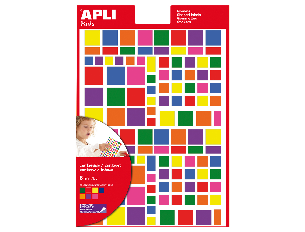 GOMETS APLI AUTOADHESIVO CUADRADO MULTICOLOR BLISTER DE 756 UNIDADES SURTIDAS