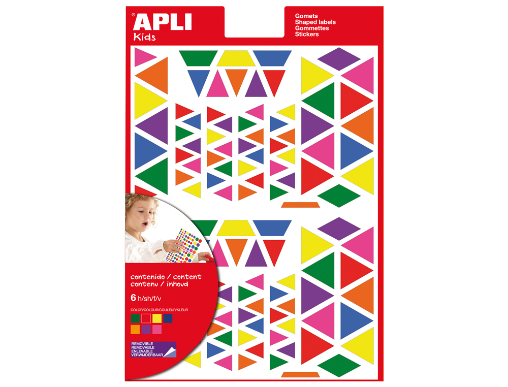 GOMETS APLI AUTOADHESIVO TRIANGULO MULTICOLOR BLISTER DE 720 UNIDADES SURTIDAS