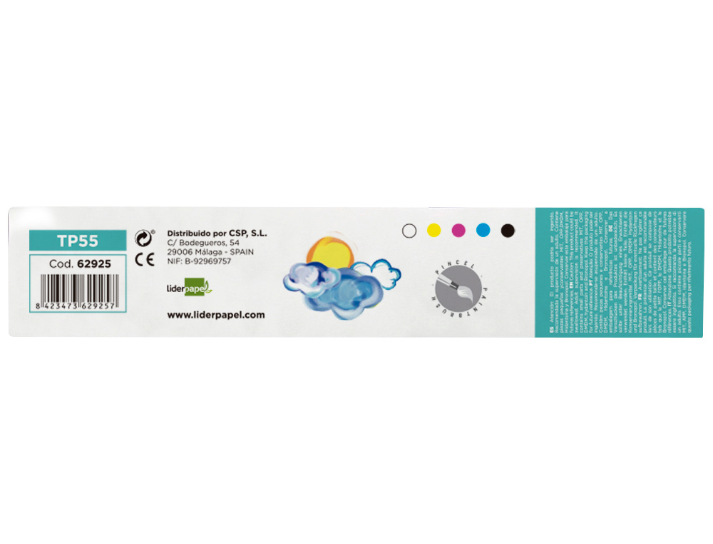 TEMPERA LIDERPAPEL ESCOLAR 40 ML CAJA 5 COLORES SURTIDOS + PINCEL
