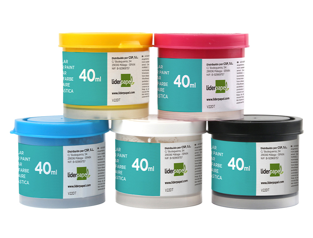 TEMPERA LIDERPAPEL ESCOLAR 40 ML CAJA 5 COLORES SURTIDOS + PINCEL
