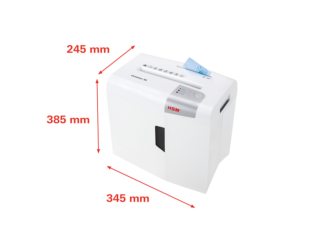 DESTRUCTORA DE DOCUMENTOS HSM SHREDSTAR X8 CAPACIDAD DE CORTE 8 H EN PARTICULAS DESTRUYE GRAPAS CLIPS CD Y TARJETAS