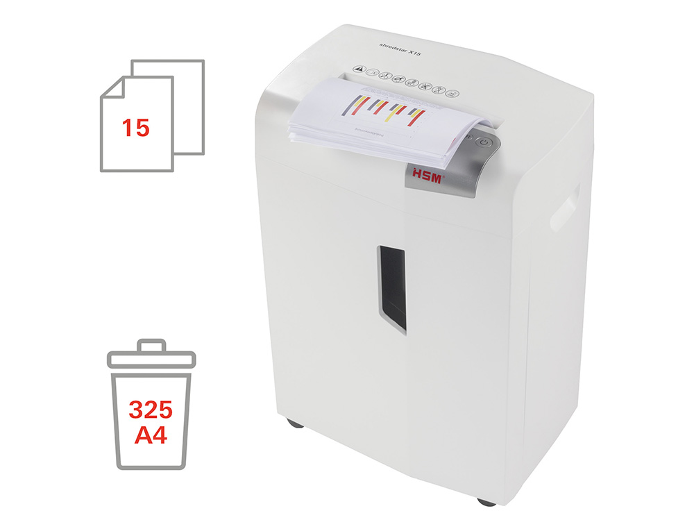 DESTRUCTORA DE DOCUMENTOS HSM SHREDSTAR X15 CAPACIDAD DE CORTE 15H EN PARTICULAS DESTRUYE GRAPAS CLIPS CD Y TARJETAS