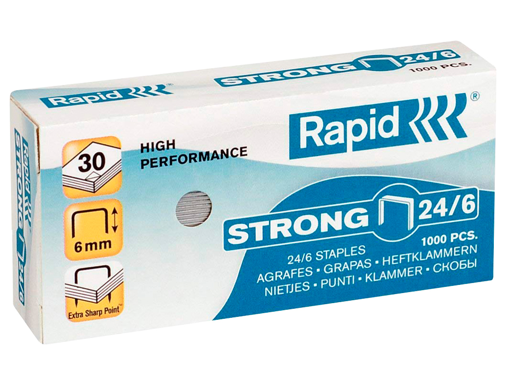 GRAPAS RAPID Nº 24/6 STRONG GALVANIZADAS CAJA DE 1000 UNIDADES
