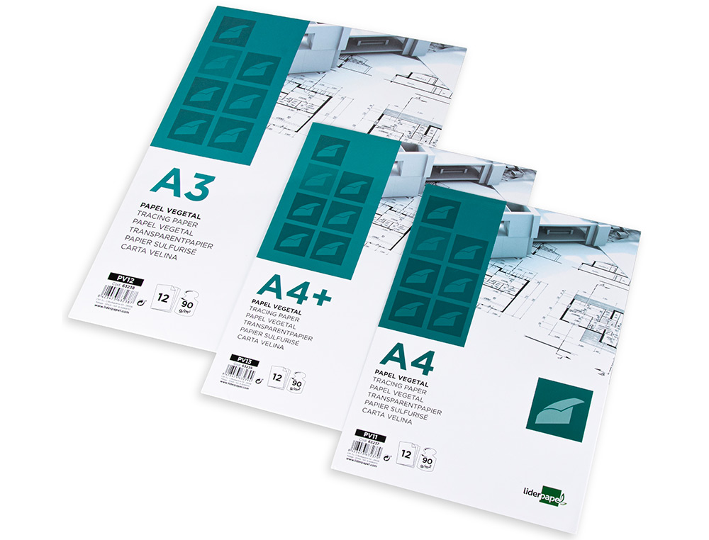 PAPEL DIBUJO LIDERPAPEL A4+ 320X240MM 90G/M2 VEGETAL SOBRE DE 12 HOJAS