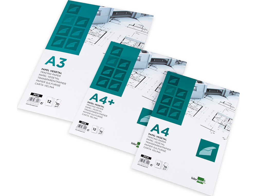 PAPEL DIBUJO LIDERPAPEL A3 297X420MM 70G/M2 VEGETAL SOBRE DE 12 HOJAS