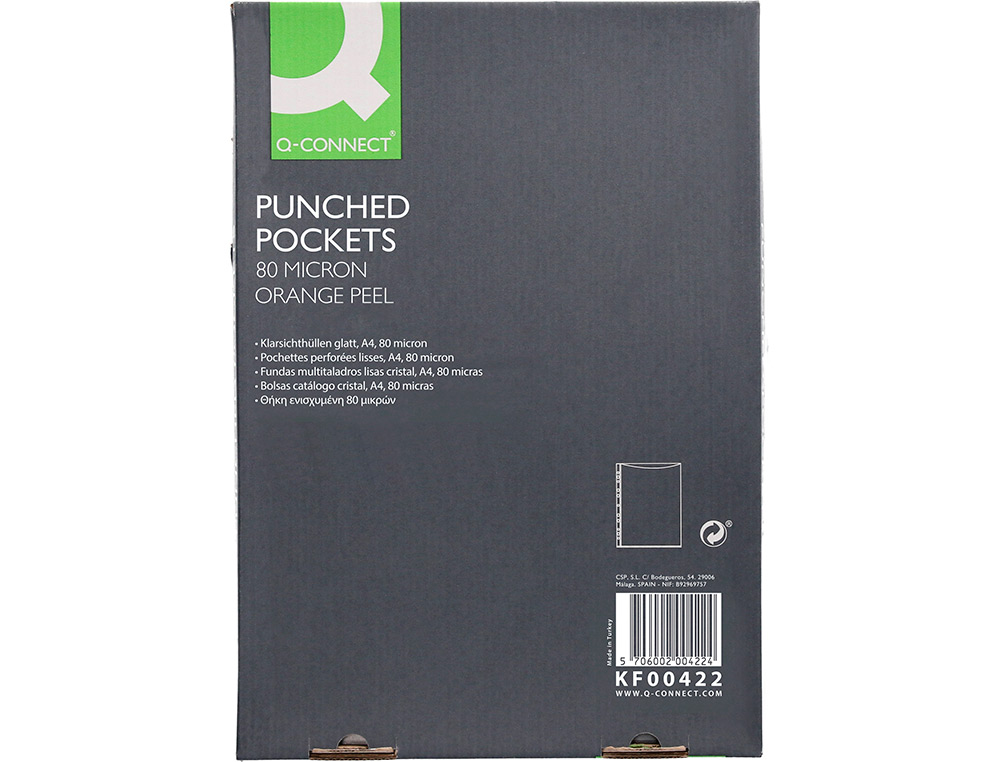 FUNDA MULTITALADRO Q-CONNECT FOLIO 80 MC CRISTAL CAJA DE 100 UNIDADES