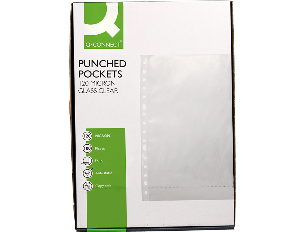 FUNDA MULTITALADRO Q-CONNECT FOLIO 120 MC CRISTAL CAJA DE 100 UNIDADES