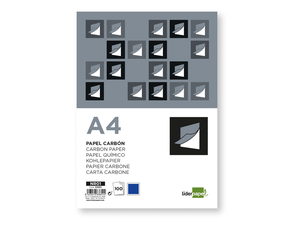 PAPEL CARBON LIDERPAPEL FILM AZUL DIN A4 CAJA DE 100 HOJAS