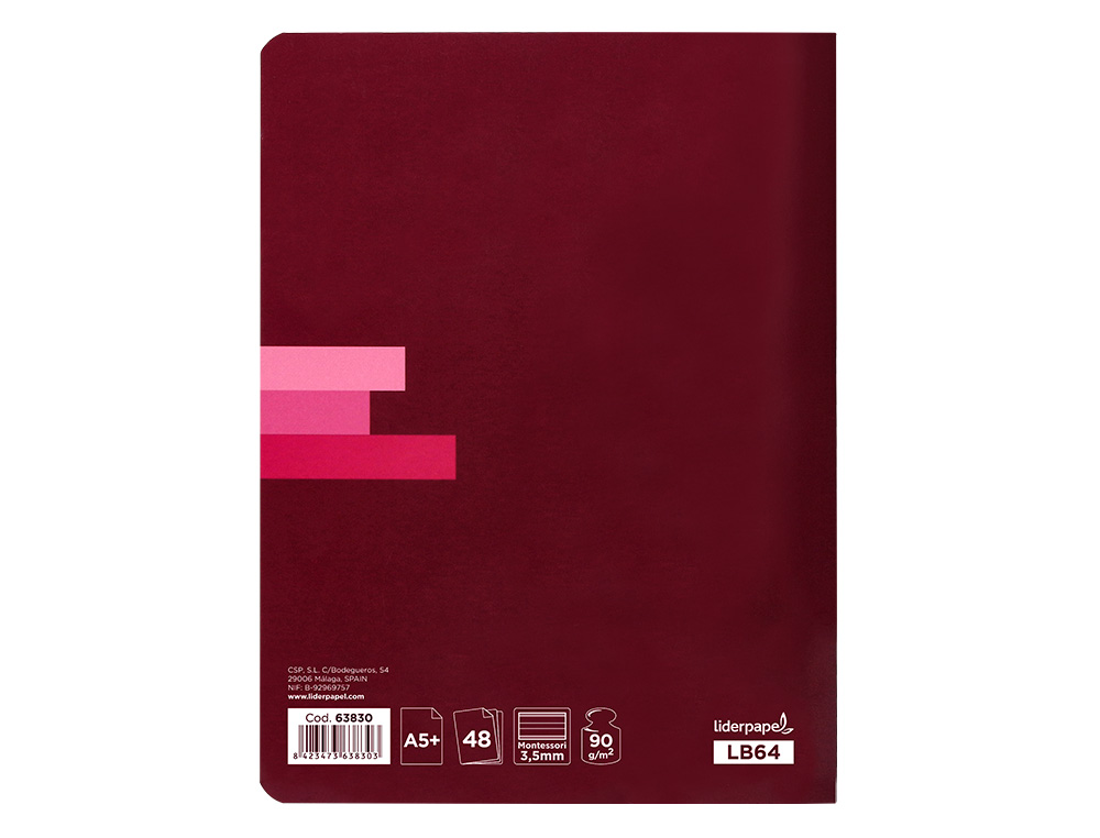 LIBRETA LIDERPAPEL SCRIPTUS A5 PLUS 48 HOJAS 90G/M2 RAYADO MONTESSORI 3,5MM CON MARGEN COLORES SURTIDOS