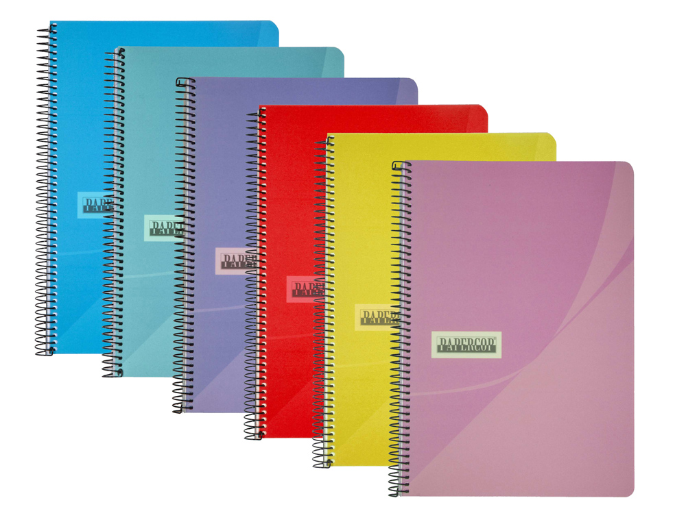 CUADERNO ESPIRAL PAPERCOP CUARTO TAPA PLASTICO 80H 90 GR RAYADO HORIZONTAL CON MARGEN COLORES SURTIDOS