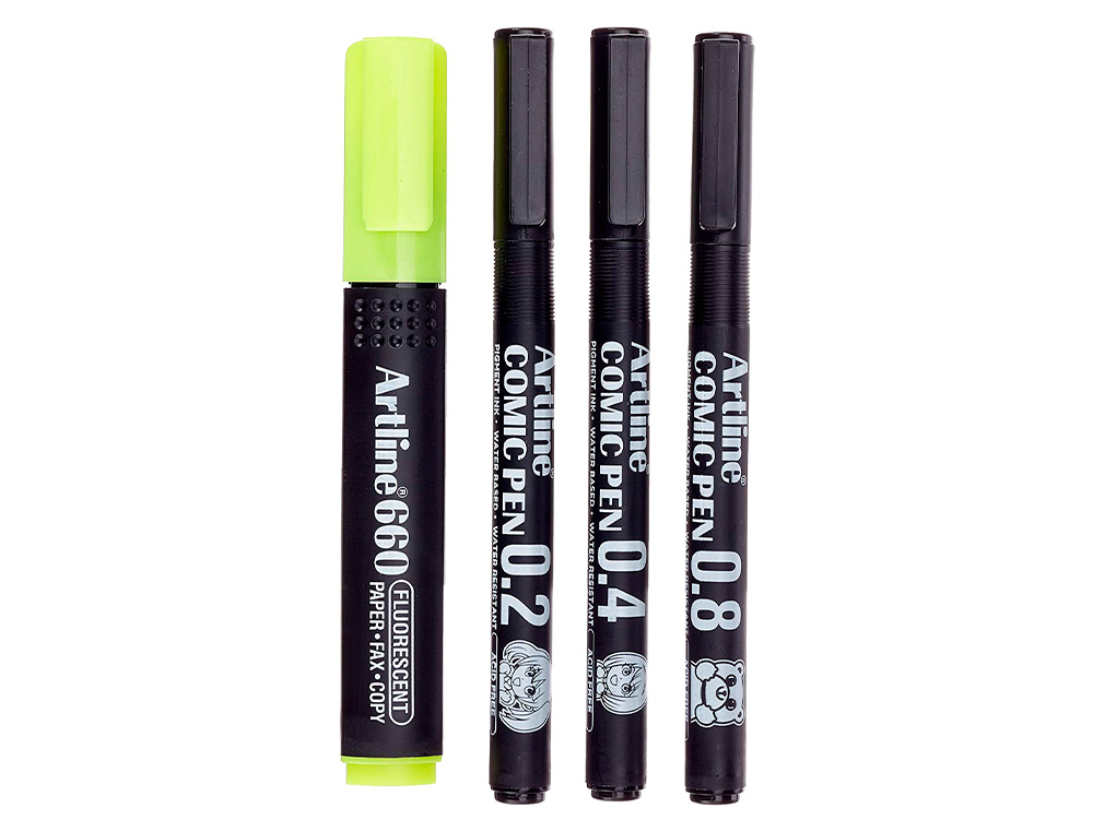 ROTULADOR ARTLINE COMIC PEN CALIBRADO MICROMETRICO NEGRO BOLSA DE 3 UDS 0,2 0,4 0,8 + PERMANENTE 853