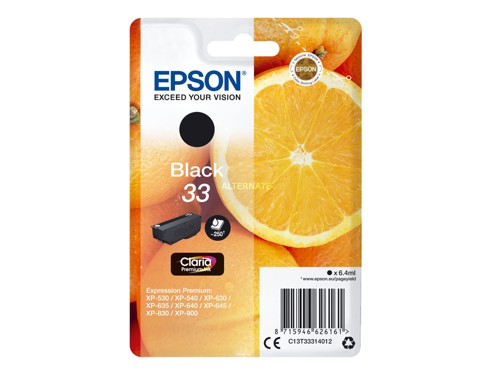 INK-JET EPSON EXPRESSION PREMIUN 33 T3331 XP-530 / XP-630 / XP-640 / XP-830 / XP-900 NEGRO 250 PAG