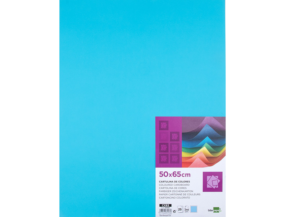 CARTULINA LIDERPAPEL 50X65 CM 240G/M2 CELESTE PAQUETE DE 25 HOJAS