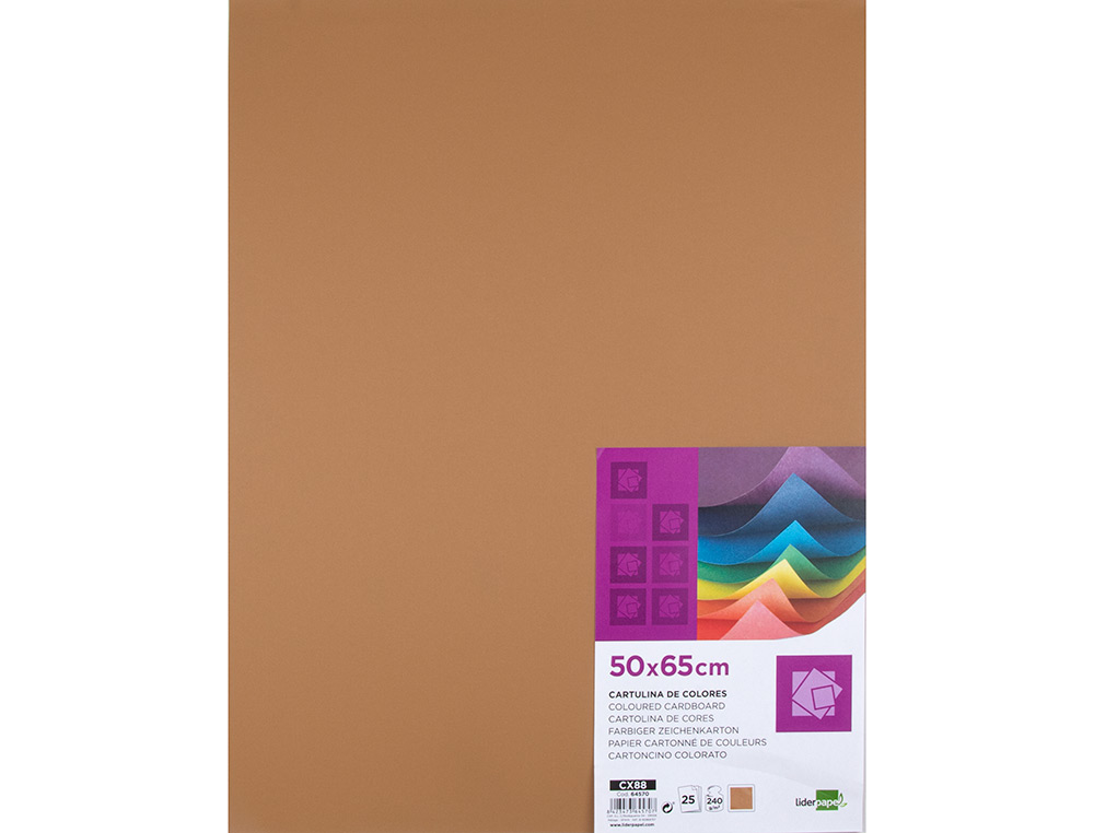 CARTULINA LIDERPAPEL 50X65 CM 240G/M2 MARRON ESCOLAR PAQUETE DE 25 HOJAS