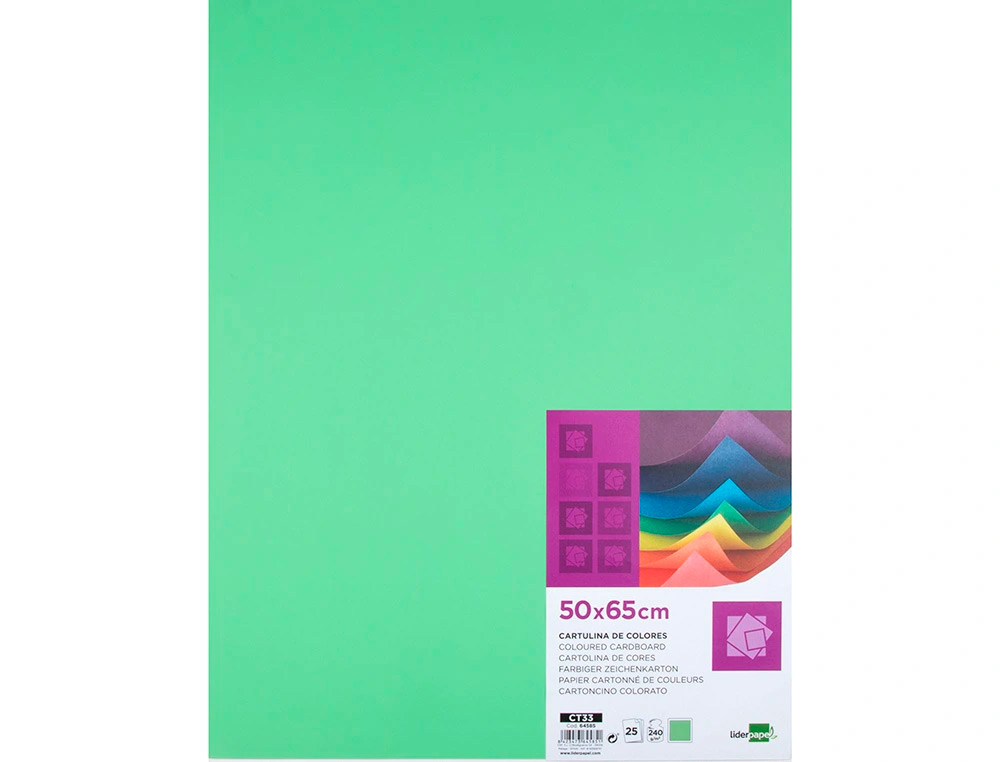CARTULINA LIDERPAPEL 50X65 CM 240G/M2 VERDE PISTACHO PAQUETE DE 25 HOJAS