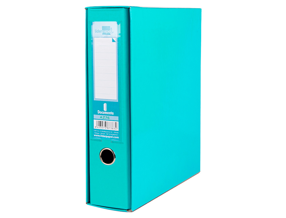 CAJA ARCHIVADOR LIDERPAPEL DE PALANCA CARTON DIN A4 DOCUMENTA LOMO 75 MM VERDE CLARO