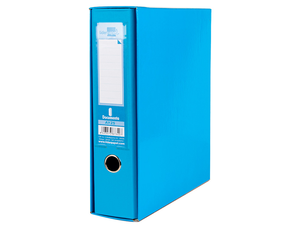CAJA ARCHIVADOR LIDERPAPEL DE PALANCA CARTON FOLIO DOCUMENTA LOMO 75MM CELESTE