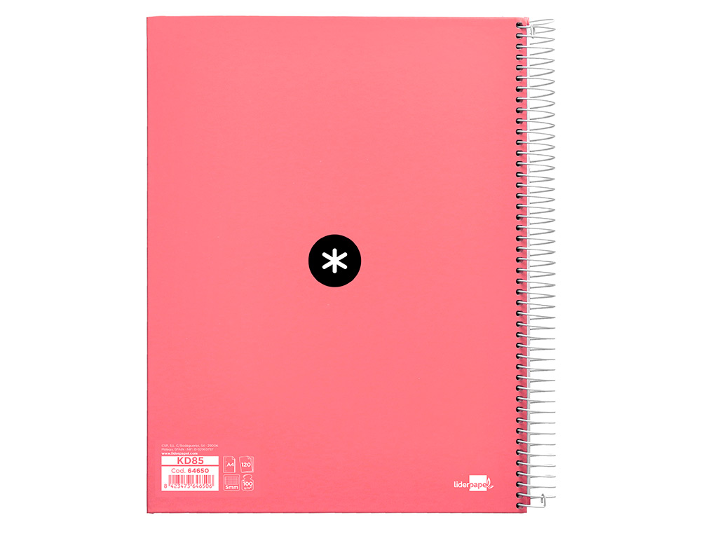 CUADERNO ESPIRAL A4 MICRO ANTARTIK TAPA FORRADA 120H 90 GR CUADRO 5MM 5 BANDAS 4 TALADROS COLOR CORAL