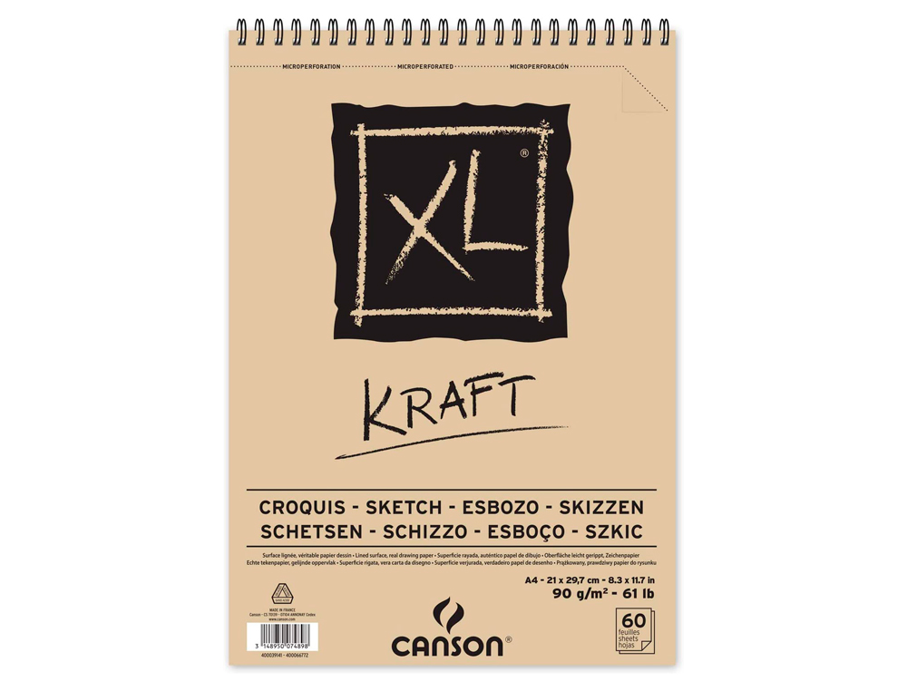 BLOC DIBUJO ESBOZO CANSON XL KRAFT DIN A4 KRAFT RAYADO BEIGE ESPIRAL 21X29,7 CM 60 HOJAS 90 GR/M2
