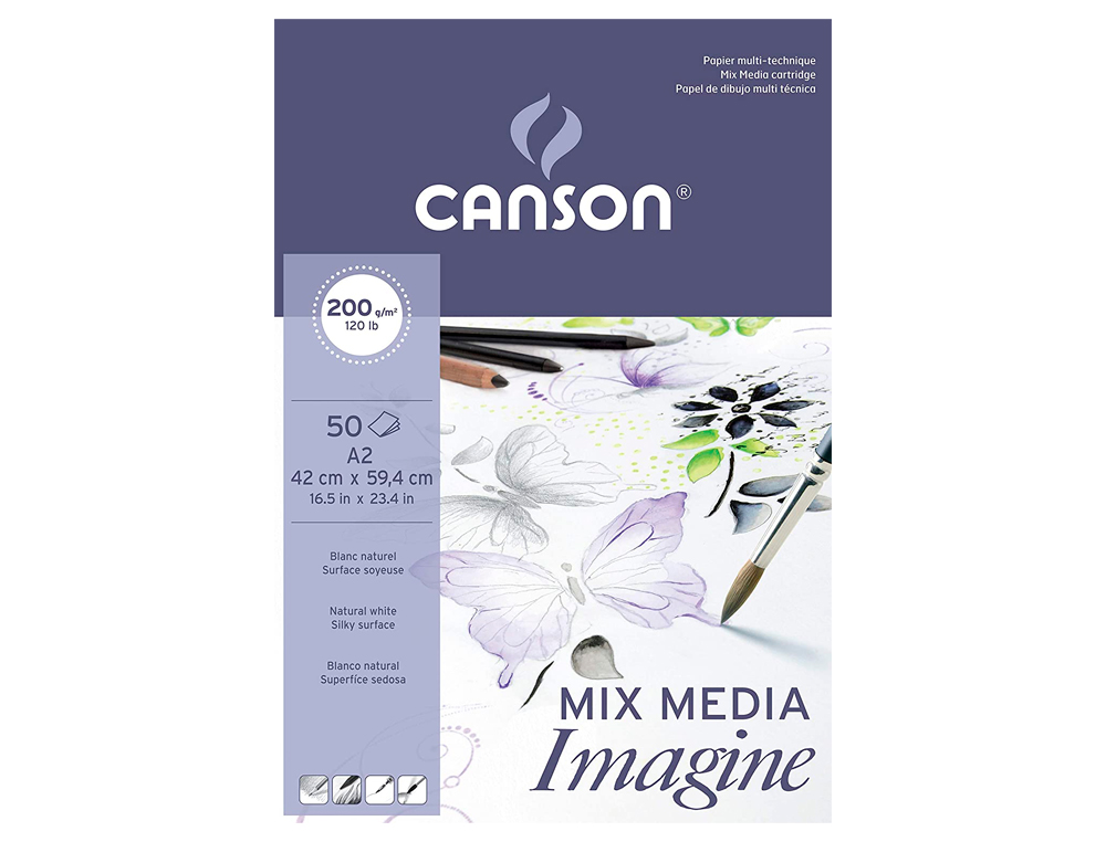 BLOC DIBUJO MULTITECNICAS CANSON IMAGINE DIN A2 ENCOLADO LISO 42X59,4 CM 50 HOJAS 200 GR/M2