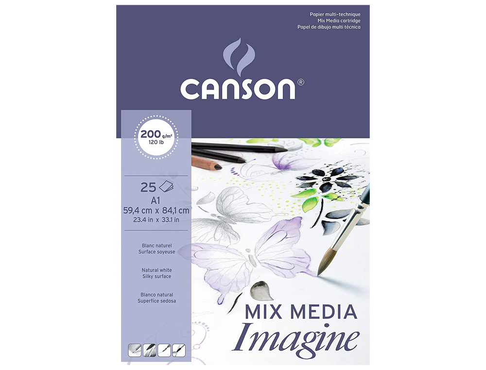 BLOC DIBUJO MULTITECNICAS CANSON IMAGINE DIN A1 ENCOLADO LISO 59,4X84,1 CM 25 HOJAS 200 GR/M2