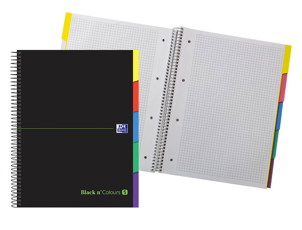 CUADERNO ESPIRAL OXFORD EBOOK 5 TAPA EXTRADURA DIN A4+ 100 H CON SEPARADORES CUADRICULA 5 MM BLACK'N COLORS VERDE