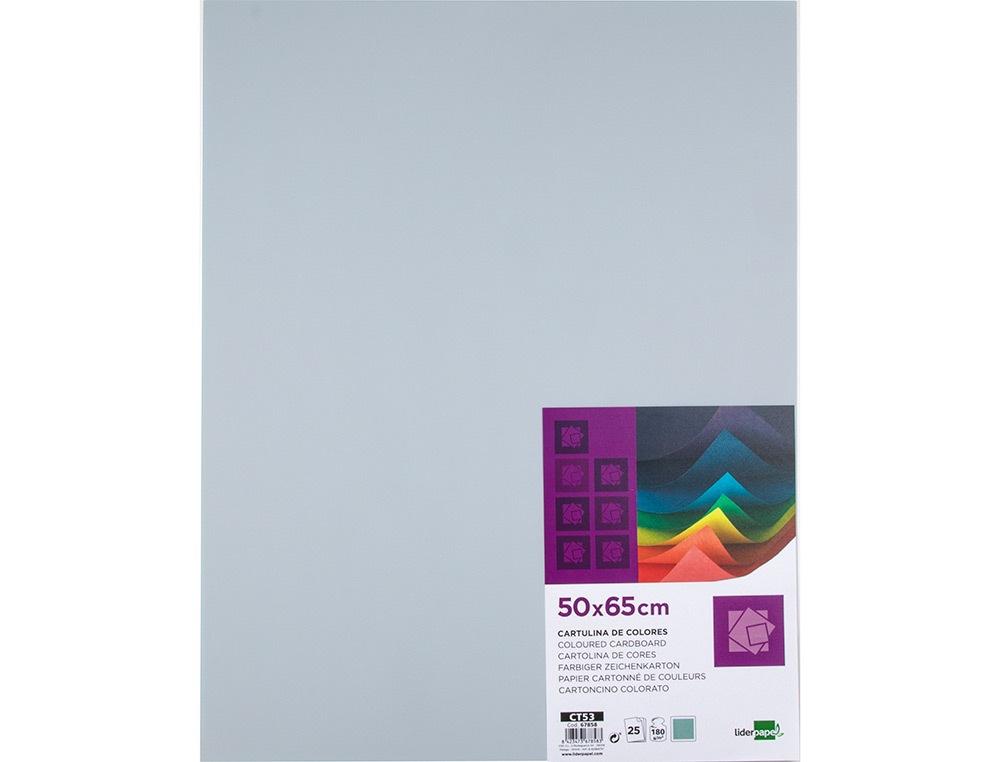 CARTULINA LIDERPAPEL 50X65 CM 180 GR GRIS PAQUETE DE 25 HOJAS