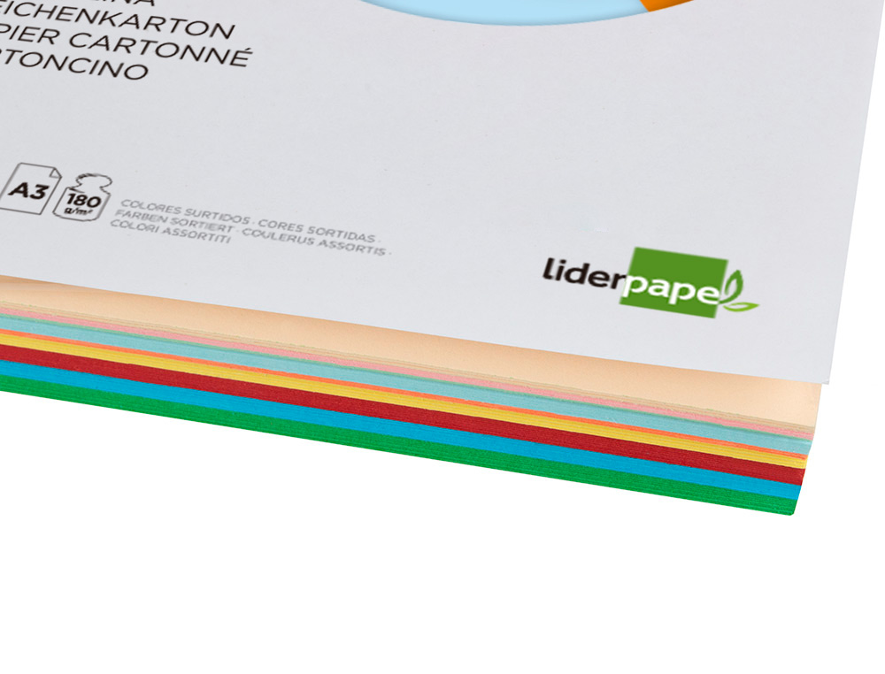 CARTULINA LIDERPAPEL A3 180G/M2 10 COLORES SURTIDOS PAQUETE 100 HOJAS