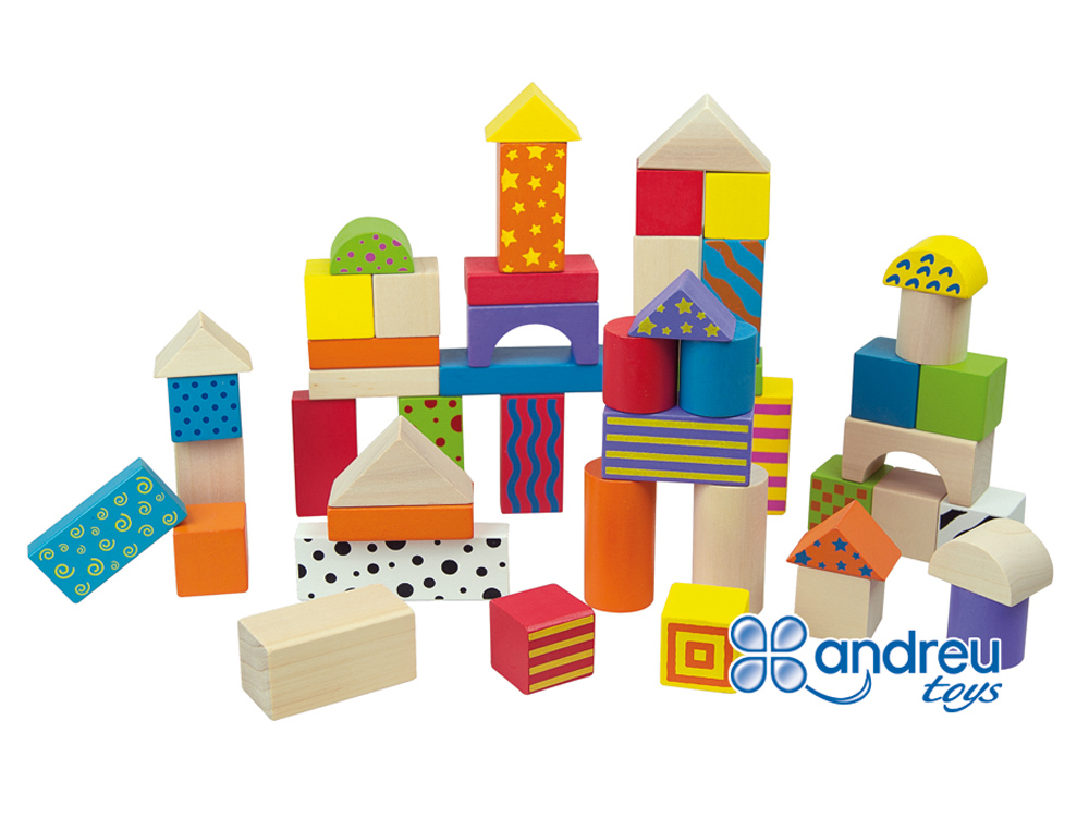 JUEGO ANDREUTOYS CONSTRUCCION BLOQUES MADERA 50 PIEZAS 18X18 CM