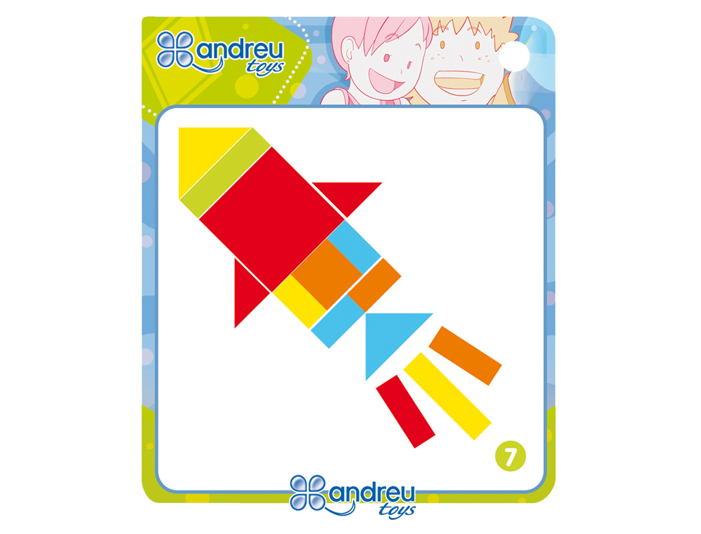 JUEGO ANDREUTOYS FORMAS GEOMETRICAS COLORES 42 PIEZAS + 24 PLANTILLAS 28,6X28,6X3,8 CM