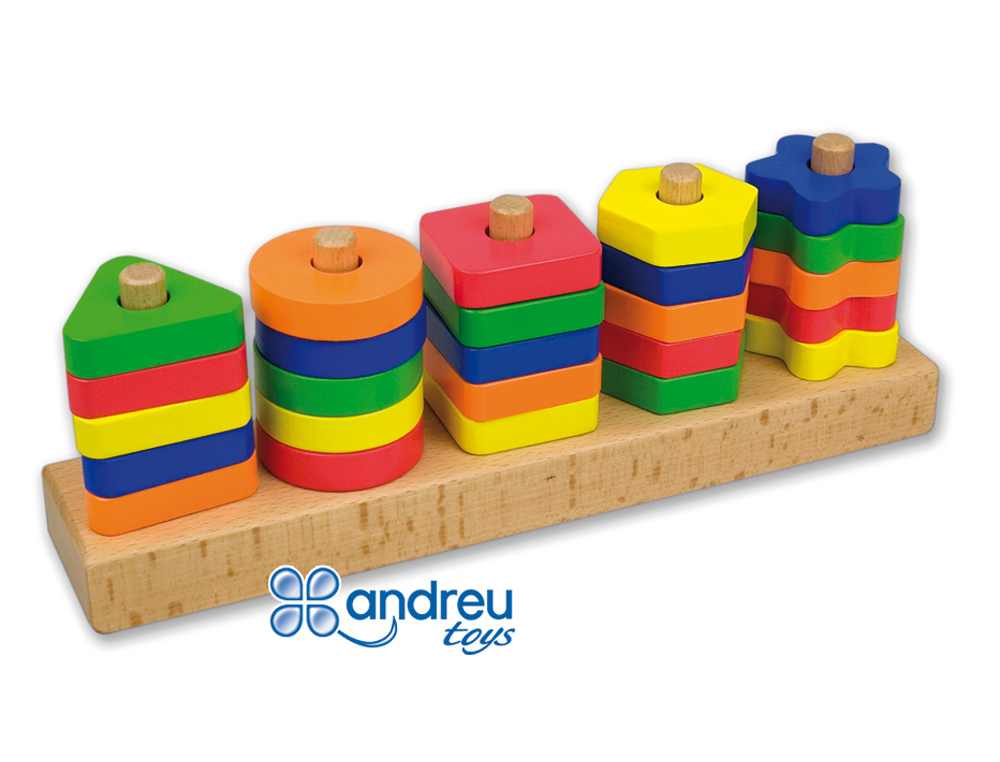 JUEGO ANDREUTOYS MANIPULACION 25 PIEZAS GEOMETRICAS + 12 PLANTILLAS DOBLE CARA 32,8X19,2X7,1 CM