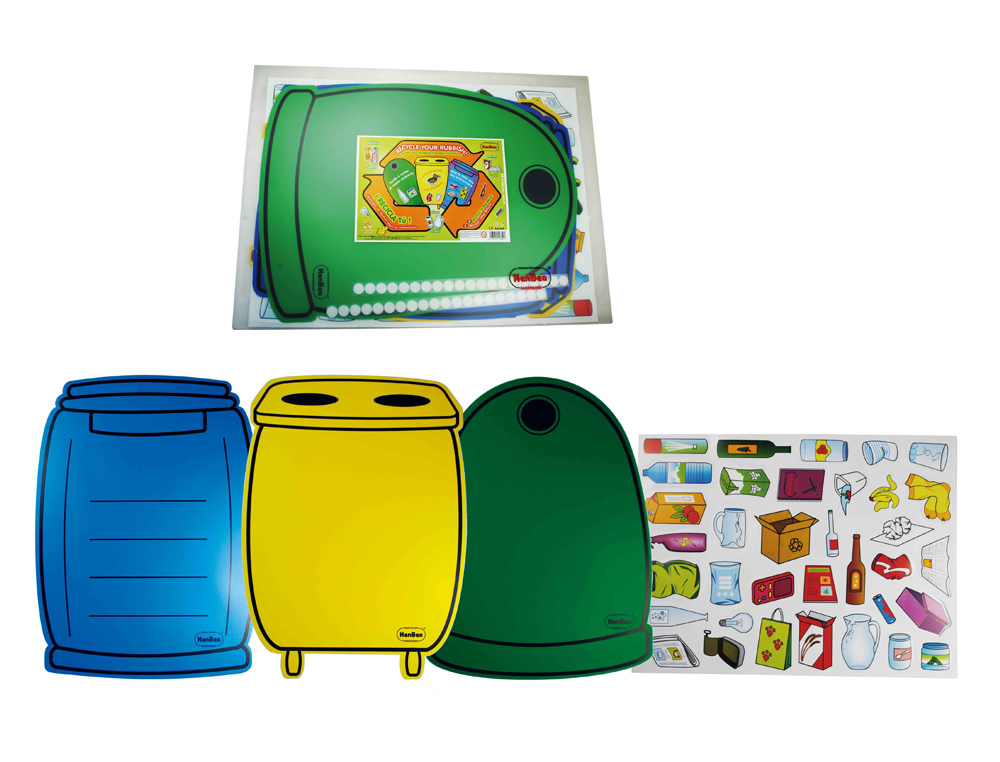 JUEGO CONTENEDORES HENBEA PLASTICO RECICLAJE MATERIAL ORGANICO VIDRIO PAPEL 36 PIEZAS INCLUYE ENVASE RECICLA