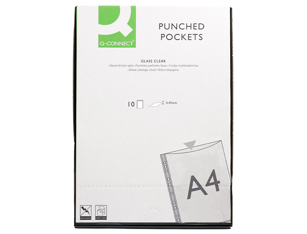 FUNDA MULTITALADRO Q-CONNECT DIN A4 50 MC CRISTAL BOLSA DE 10 UNIDADES