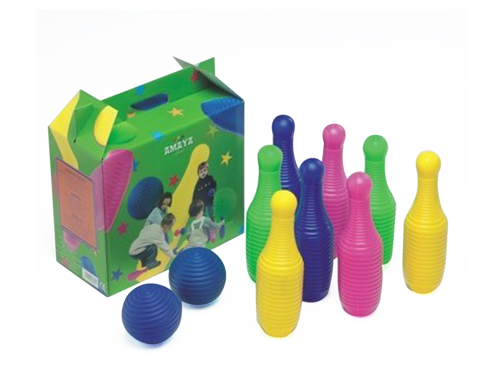 BOLO AMAYA DE POLIETILENO ALTO 26 CM INCLUYE 8 BOLOS Y 2 PELOTAS